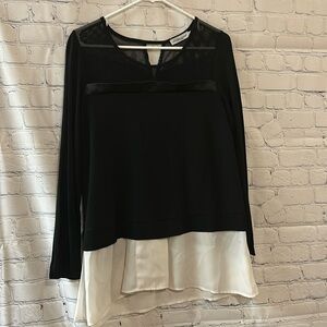 Dzhavael Couture Mesh Detail Black/Cream Layered Bottom Blouse SZ M